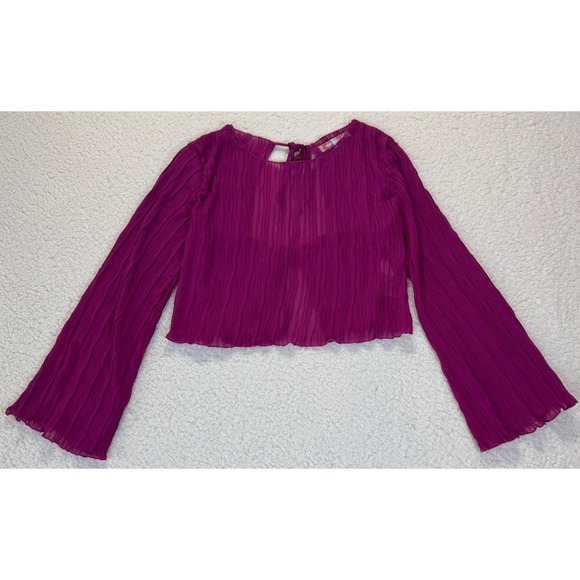 Urban Outfitters Tops - Urban Outfitters Magenta Purple Plisse Pleated Sheer Tie Back Crop Top Large